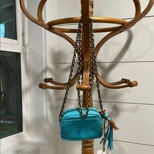 Hobo "Renny" Micro Mini purse in light aqua leather with a chain strap. NWT
